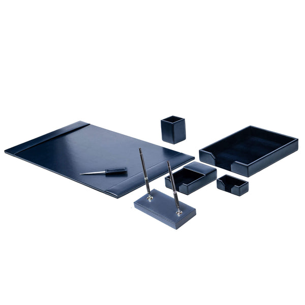 dacasso Navy Blue Bonded Leather 7-Piece Desk Set