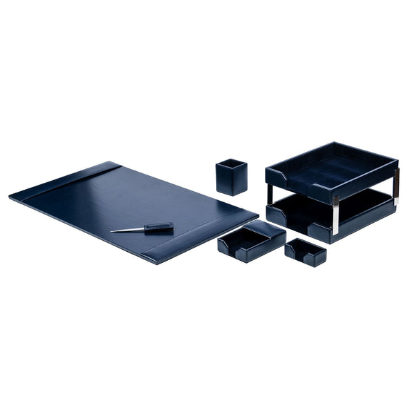 Dacasso Navy Blue Bonded Leather 8-Piece Desk Set