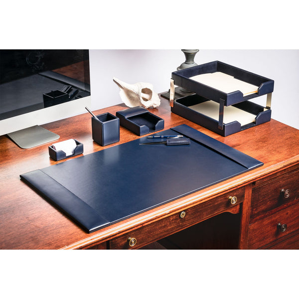 Dacasso Navy Blue Bonded Leather 8-Piece Desk Set