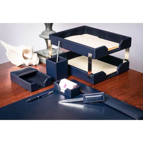 Dacasso Navy Blue Bonded Leather 8-Piece Desk Set