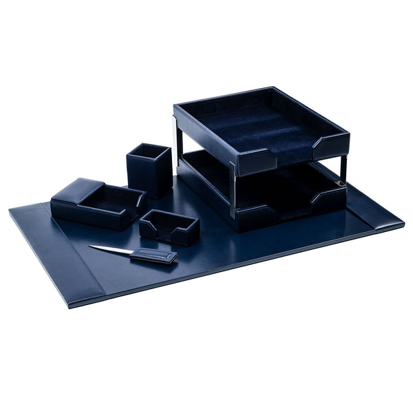 dacasso Navy Blue Bonded Leather 8-Piece Desk Set