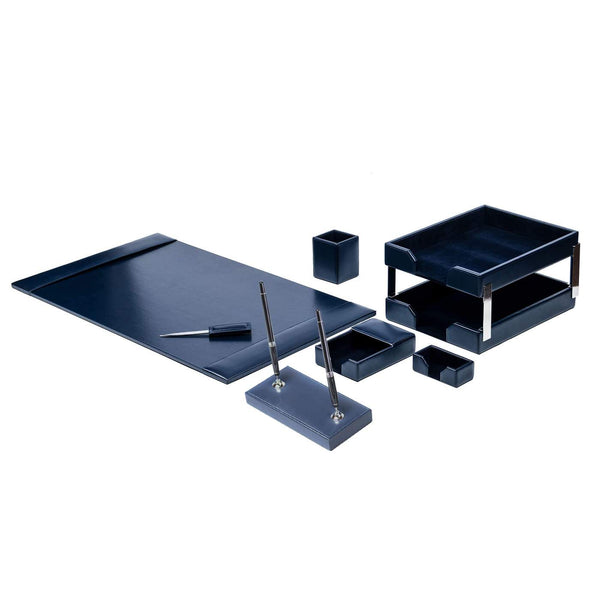 dacasso Navy Blue Bonded Leather 9-Piece Desk Set