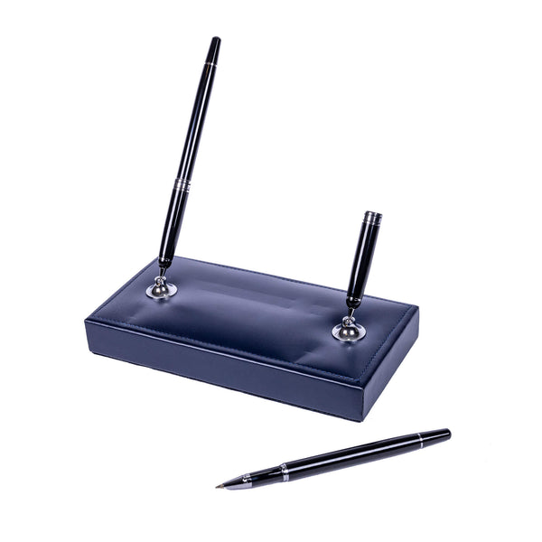 Dacasso Navy Blue Bonded Leather Double Pen Stand
