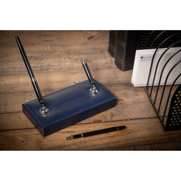 Dacasso Navy Blue Bonded Leather Double Pen Stand
