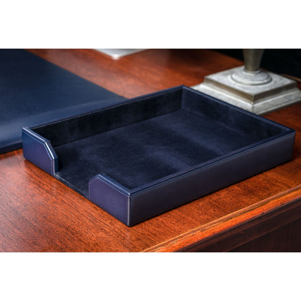 Dacasso Navy Blue Bonded Leather Letter Tray