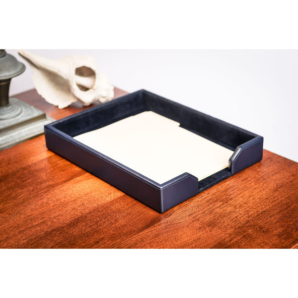 Dacasso Navy Blue Bonded Leather Letter Tray