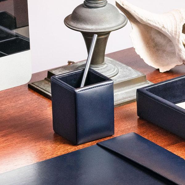 Dacasso Navy Blue Bonded Leather Pencil Cup