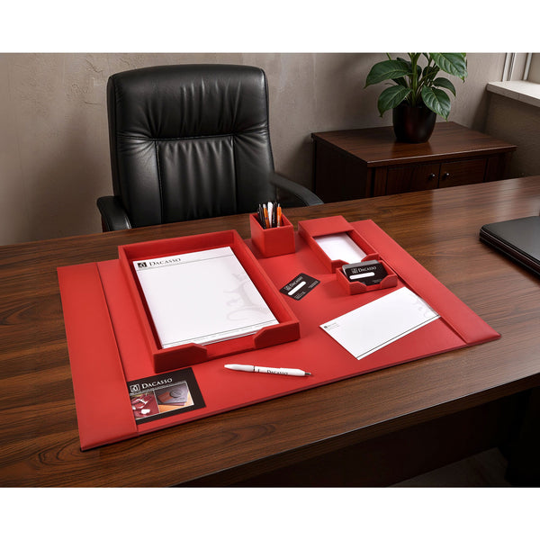Dacasso Red Bonded Leather 5-Piece Desk Set