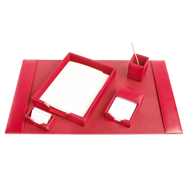 Dacasso Red Bonded Leather 5-Piece Desk Set