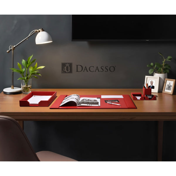 Dacasso Red Bonded Leather 5-Piece Desk Set