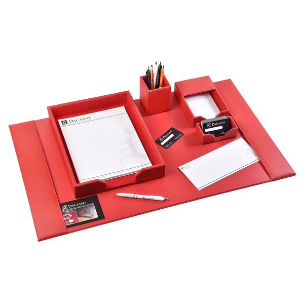 dacasso Red Bonded Leather 5-Piece Desk Set