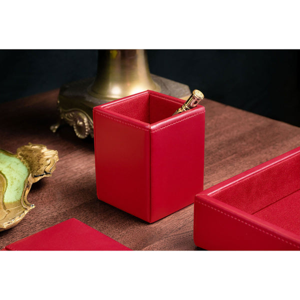 Dacasso Red Bonded Leather Pencil Cup