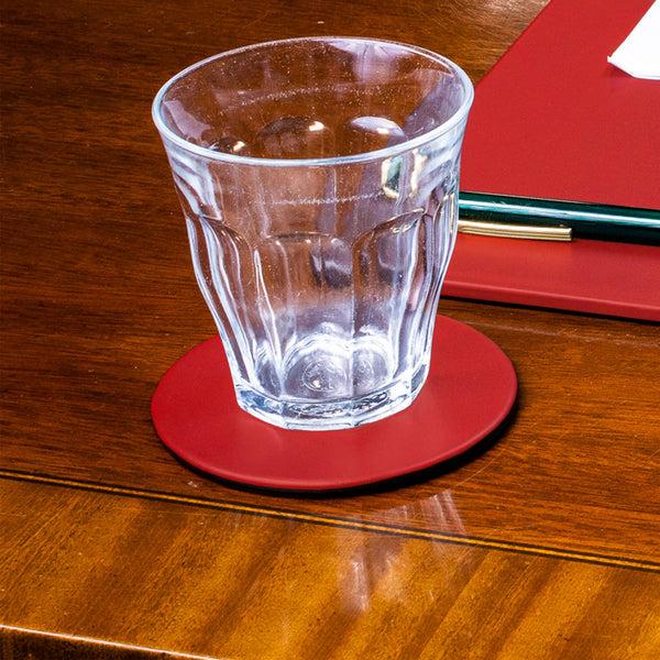 Dacasso Red Leatherette Single Coaster Round