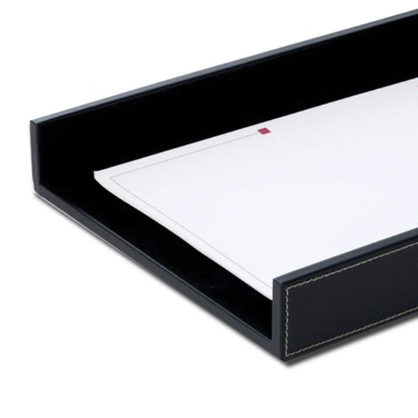 Dacasso Rustic Black Leather Letter Tray