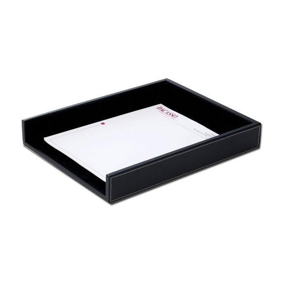 dacasso Rustic Black Leather Letter Tray