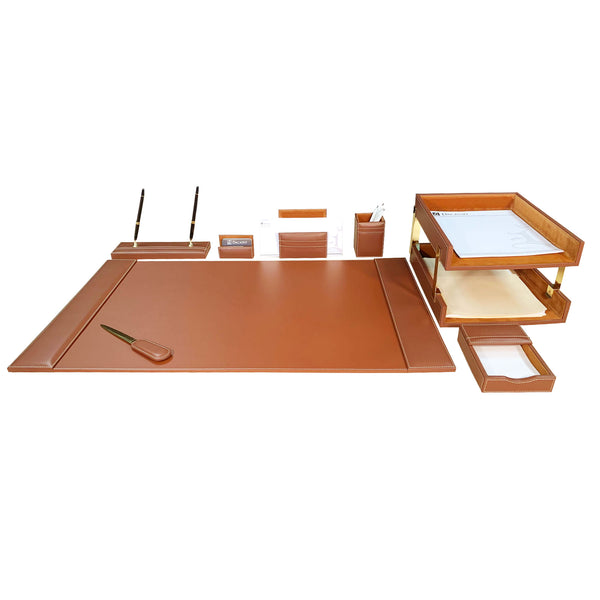Dacasso Rustic Brown Leather 10-Piece Desk Set