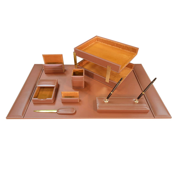 Dacasso Rustic Brown Leather 10-Piece Desk Set