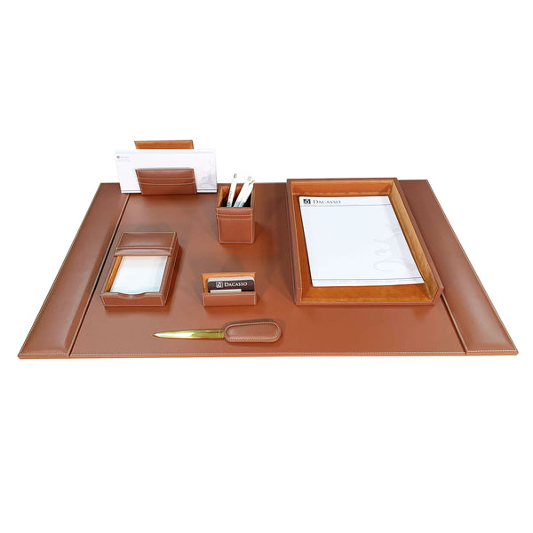 dacasso Rustic Brown Leather 7-Piece Desk Set