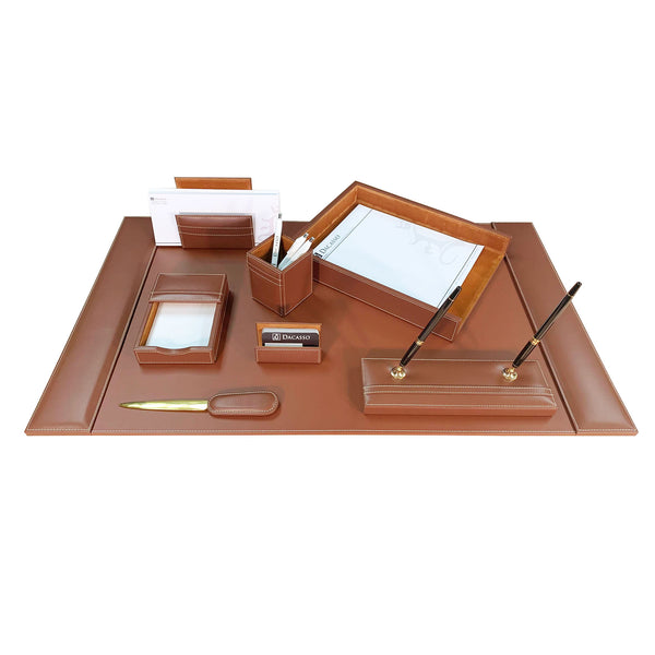 dacasso Rustic Brown Leather 8-Piece Desk Set