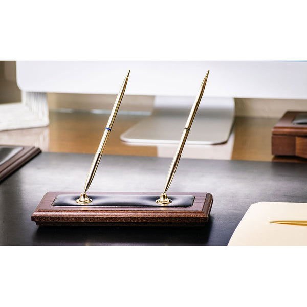 Dacasso Walnut & Black Leather Double Pen Stand