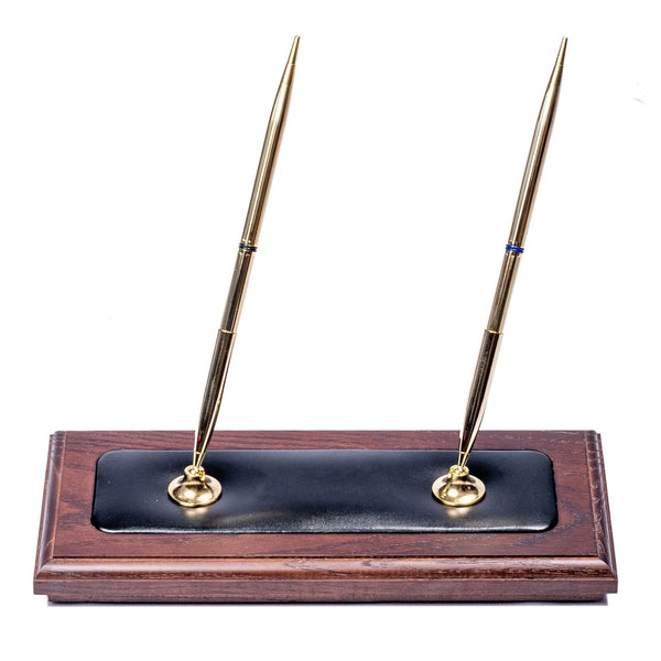 dacasso Walnut & Black Leather Double Pen Stand