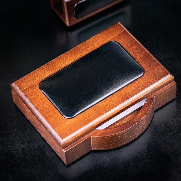 Dacasso Walnut & Black Leather Memo Holder