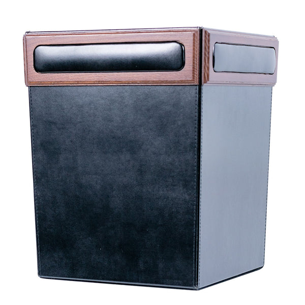 Dacasso Walnut & Black Leather Waste Basket 14 Qt