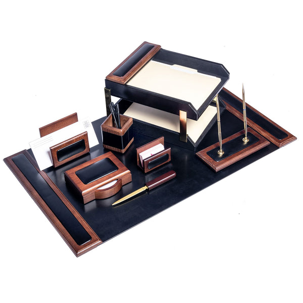 Dacasso Walnut & Leather 10-Piece Desk Set