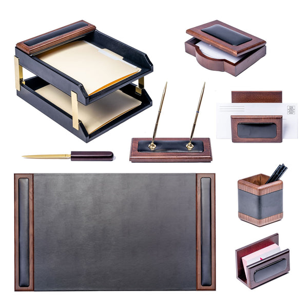 Dacasso Walnut & Leather 10-Piece Desk Set