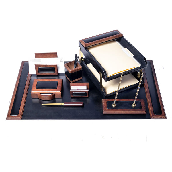 dacasso Walnut & Leather 10-Piece Desk Set