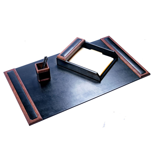 Dacasso Walnut & Leather 3-Piece Desk Set