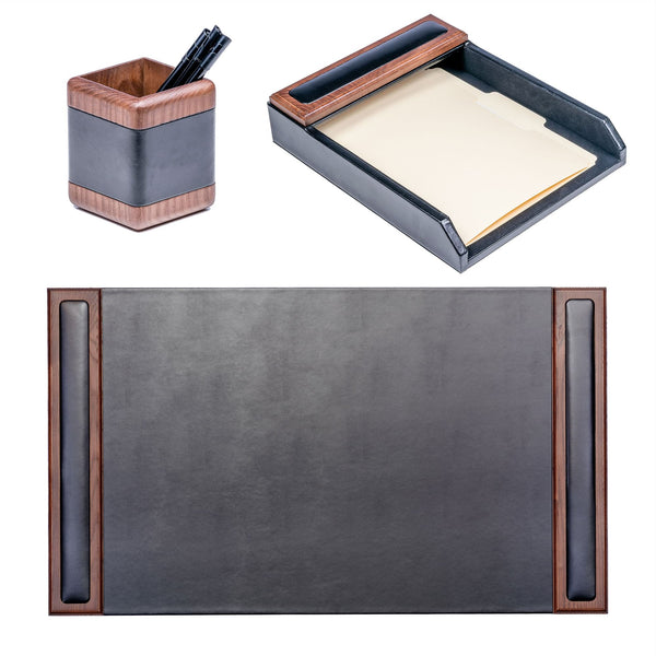 Dacasso Walnut & Leather 3-Piece Desk Set