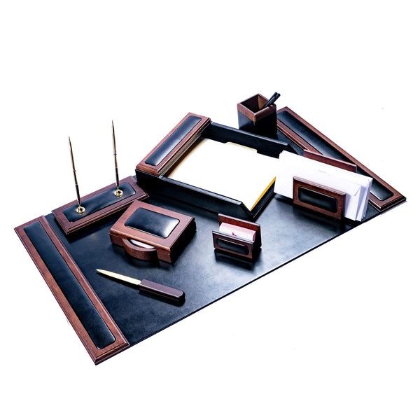 Dacasso Walnut & Leather 8-Piece Desk Set