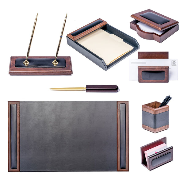 Dacasso Walnut & Leather 8-Piece Desk Set