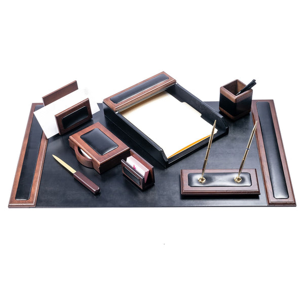 dacasso Walnut & Leather 8-Piece Desk Set