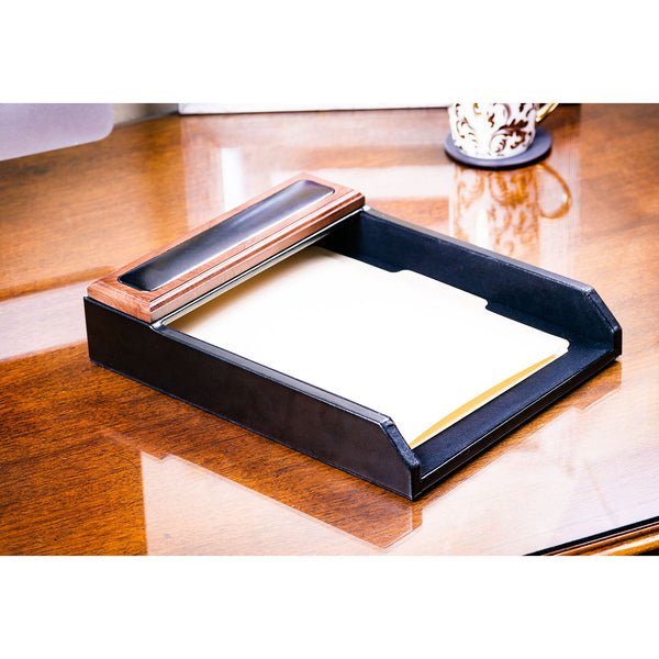 Dacasso Walnut & Leather Letter Tray