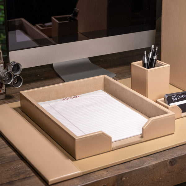 Dacasso White Latte Bonded Leather Letter Tray