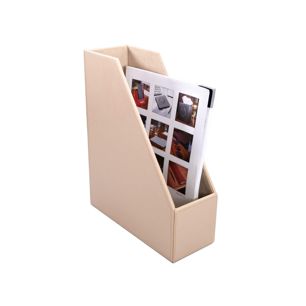Dacasso White Latte Bonded Leather Magazine Rack