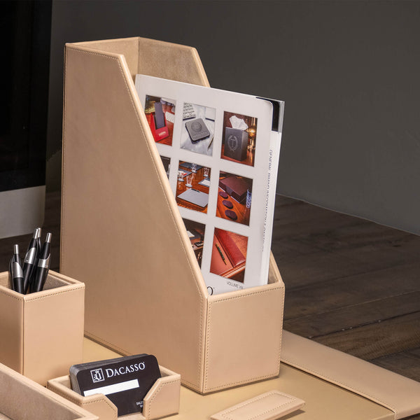 Dacasso White Latte Bonded Leather Magazine Rack