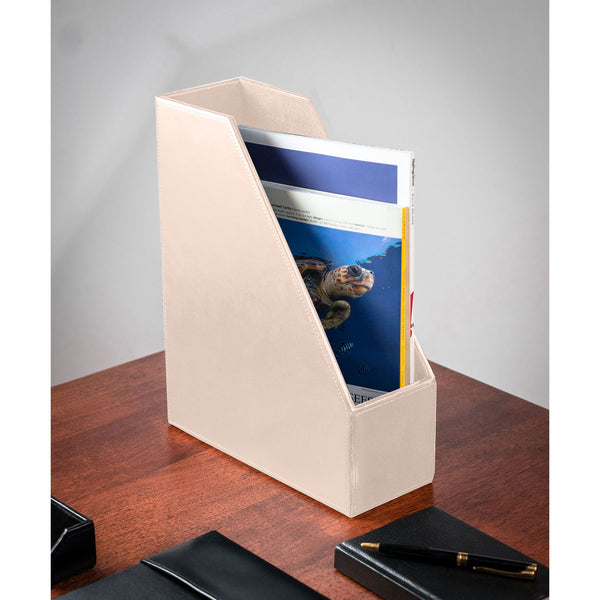 Dacasso White Latte Bonded Leather Magazine Rack