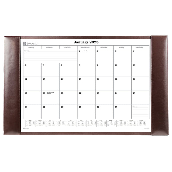 dacasso Dark Brown Bonded Leather Desk Pad w/ 2025 Calendar Insert 30 x 18