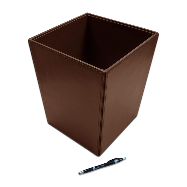 Dacasso Dark Brown Bonded Leather Waste Basket 14 Qt