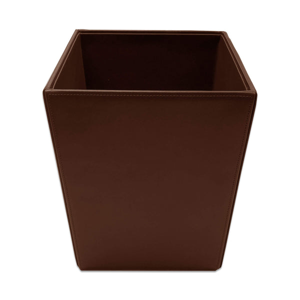 Dacasso Dark Brown Bonded Leather Waste Basket 14 Qt