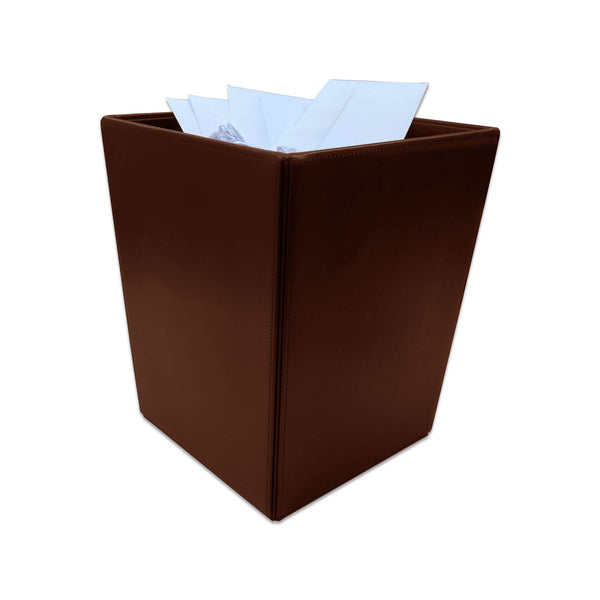 dacasso Dark Brown Bonded Leather Waste Basket 14 Qt