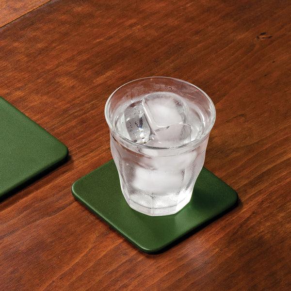 Dacasso Dark Green Leather 10 Square Coaster Set W/ Holder
