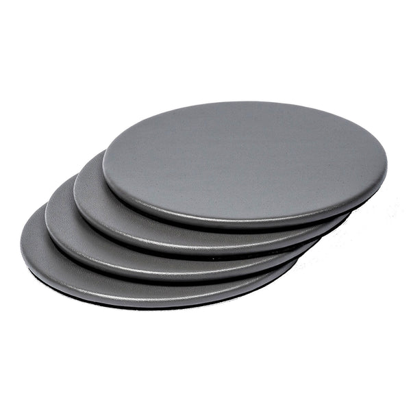 Dacasso Gray Leatherette 4 Round Coaster Set W/ Holder