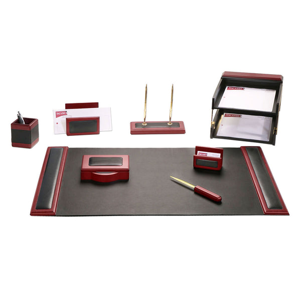 Dacasso Mahogany (Rosewood) & Black Leather 10-Piece Desk Set