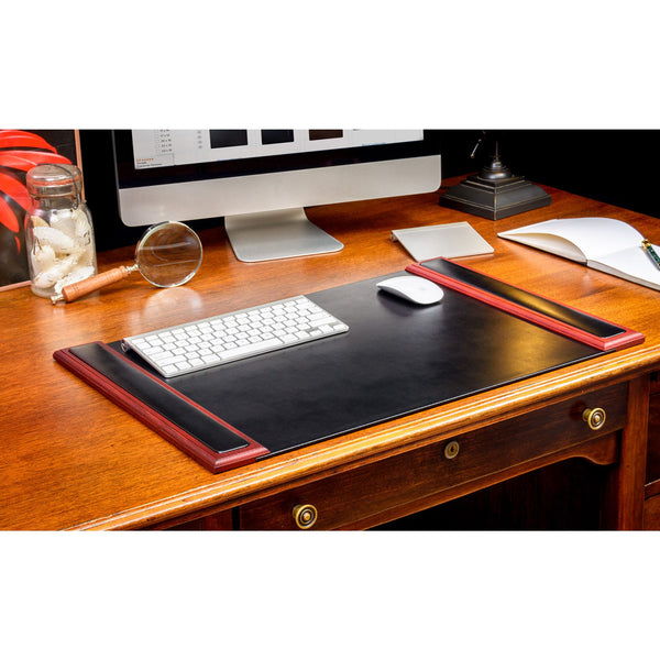 Dacasso Mahogany (Rosewood) & Black Leather 25.5" X 17.25" Side-Rail Desk Pad
