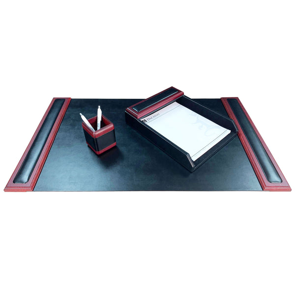 dacasso Mahogany (Rosewood) & Black Leather 3-Piece Desk Set