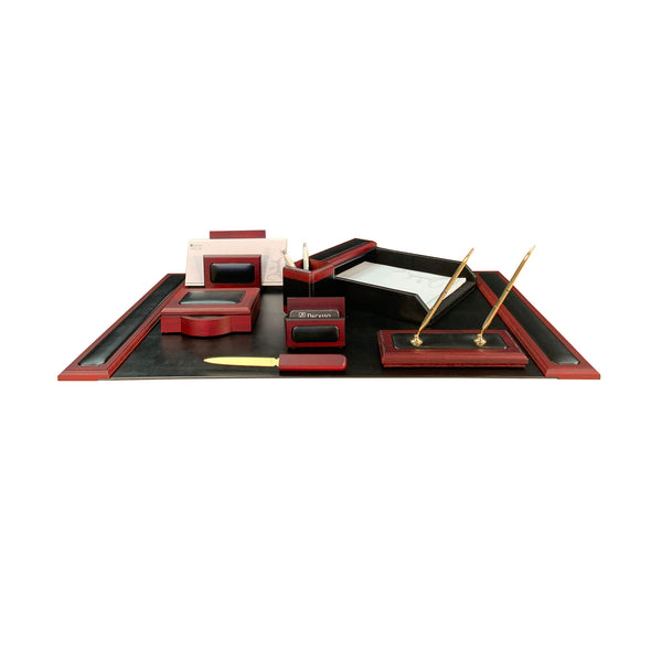 Dacasso Mahogany (Rosewood) & Black Leather 8-Piece Desk Set